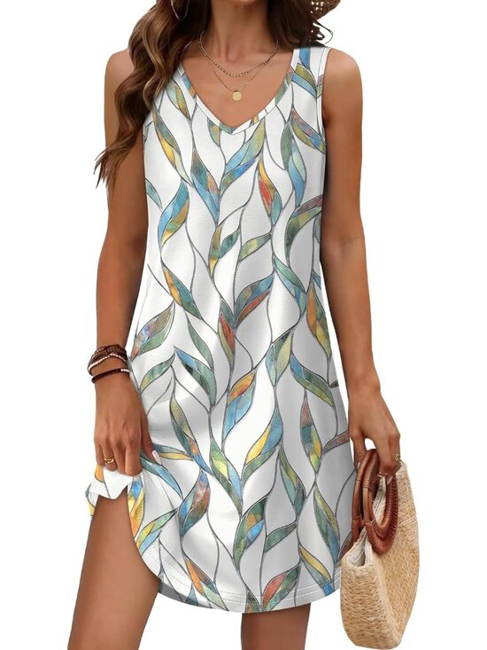 Dresses & Skirts - Women's Summer Dress Leaf V Neck Sleeveless Dress Sundresses Swimsuit Coverup